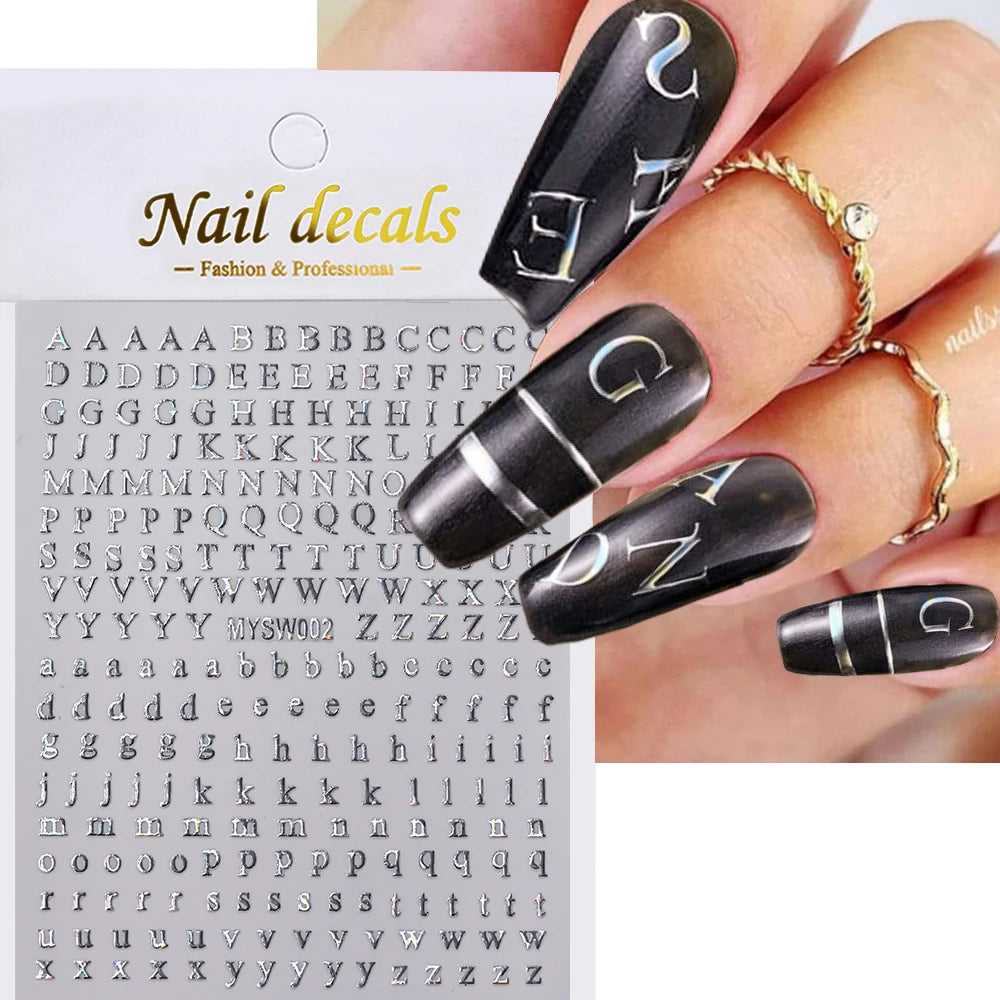 1 Stück 3D Englischer Buchstabe Nail Art Aufkleber Kleine 26 Alphabet Klebeaufkleber 10*8 cm 0-9 Nummer DIY Sliders Maniküre Dekorationen