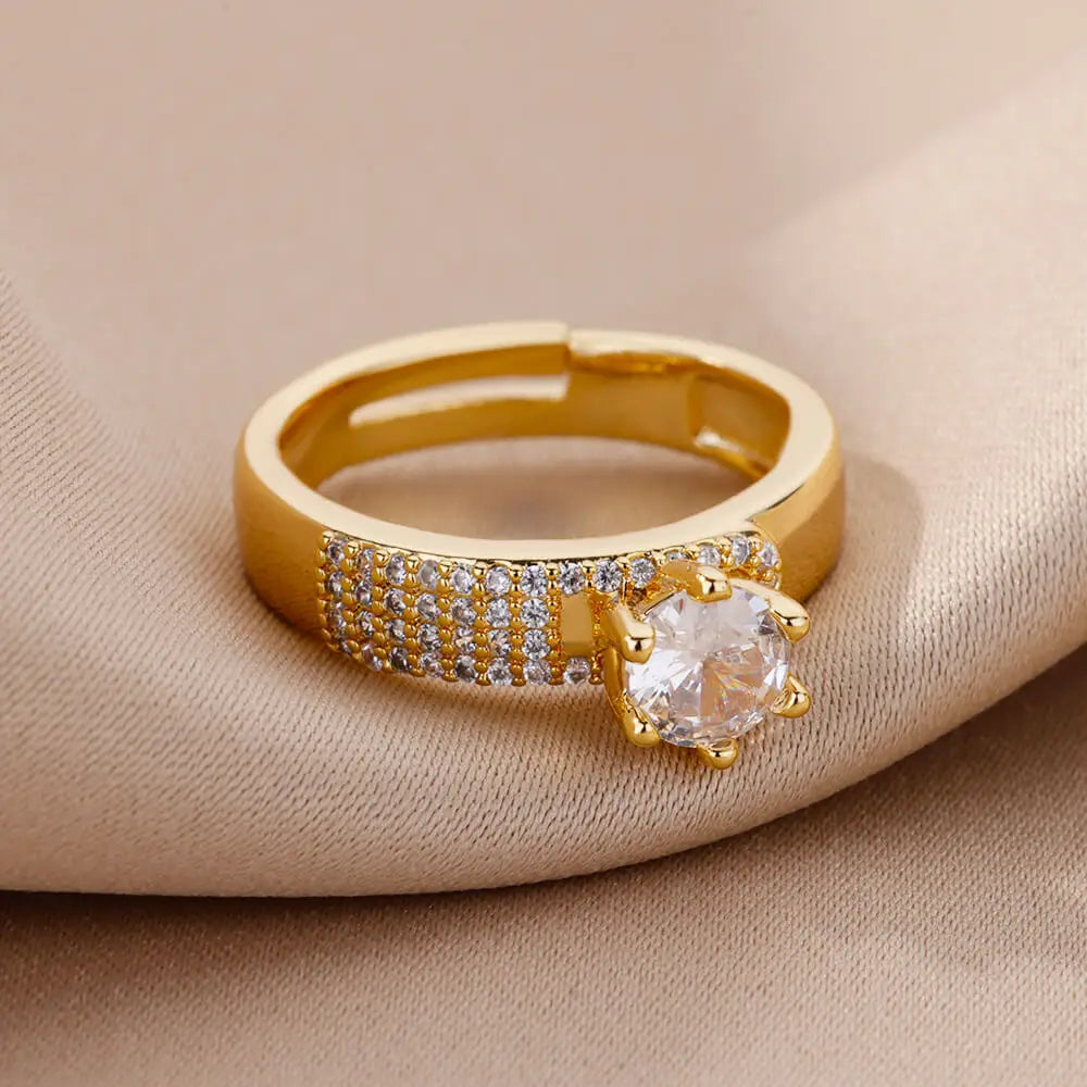Edelstahl Runde Ringe Für Frauen Zirkon Geometrische Gold Farbe Kristall Ring Ästhetischen Hochzeit Schmuck Geschenk Bague Femme