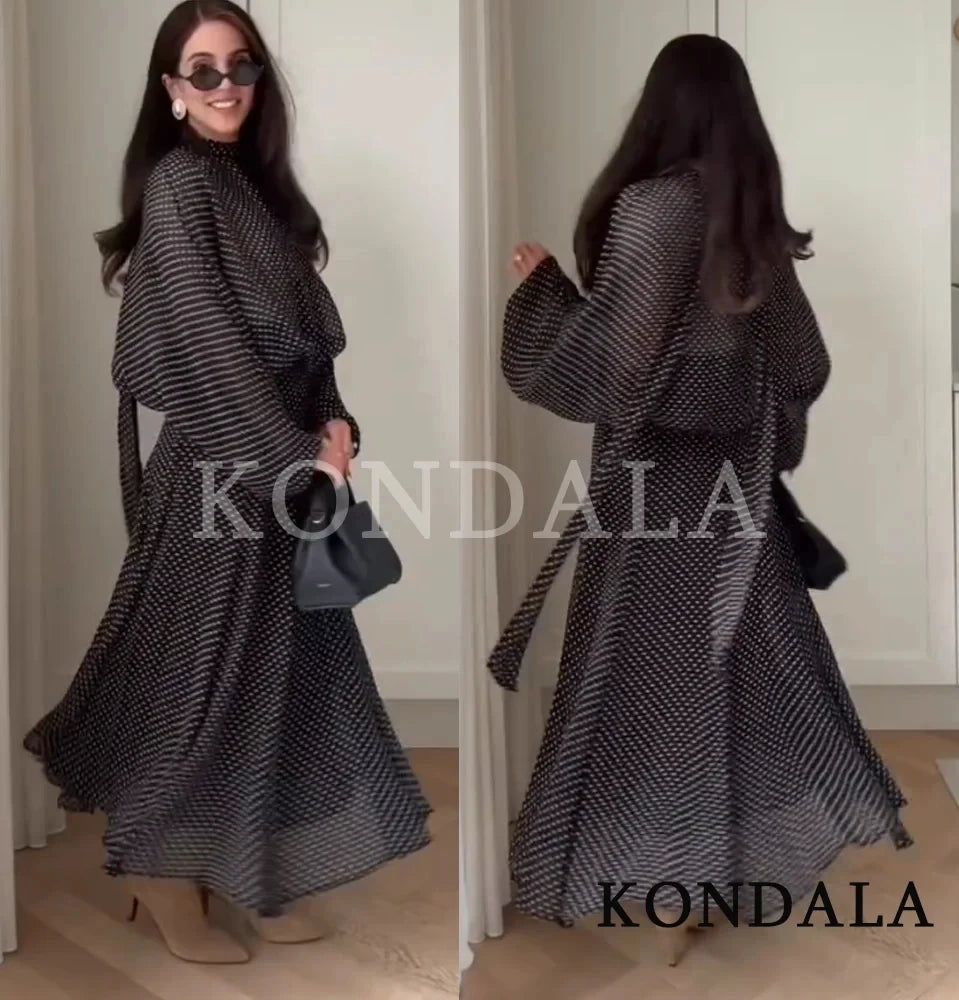 KONDALA Damen-Set, trendiges Polka-Dot-Rock-Set, Schleife, durchsichtige Fliege, Hemden, langer Rock, modisch, 2026, Frühling, Sommer, Urlaub, Damen-Set