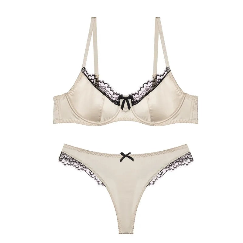 Rotes Satin-BH-Set, Dopamin-Dessous für kleine Brüste, Push-Up-Sammelt gegen Durchhängen, sexy Spitzen-Bralette für Frauen, rein sinnlich