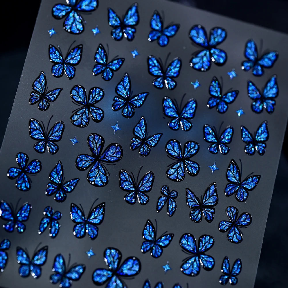 1 Stück Schillernder Schmetterling Nagelkunst-Aufkleber 5D Katzenauge Glitzer Bunter Schmetterling Sternenlicht Nagelaufkleber Selbstklebende Nageldekoration