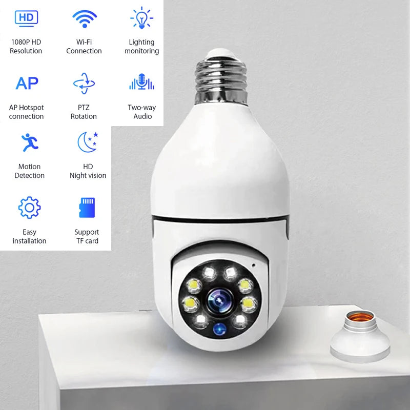 Wifi Mini E27 Glühbirne IP-Kamera – Vollfarb-Nachtsicht + automatische Personenverfolgung, Sicherheitsmonitor für die Innenüberwachung