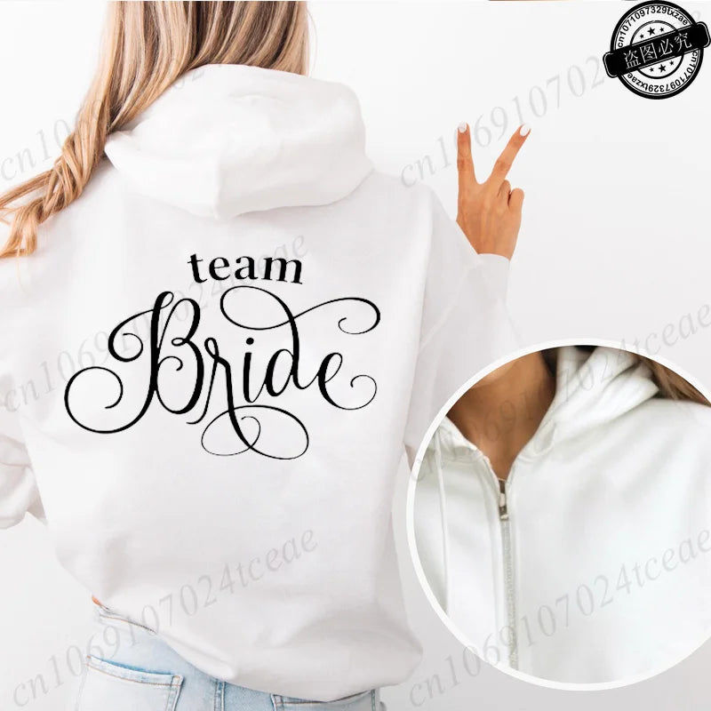 Lustiger Tem Bride Print Damen Kapuzenpullover mit Reißverschluss, Junggesellenabschied, personalisiertes Sweatshirt, Pullover, Kapuzenpullover, Cerveza Sportwear