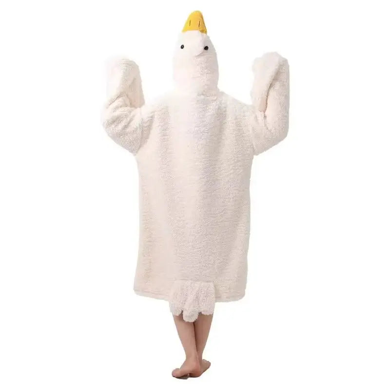 Cartoon Große Gans Robe Korallen Fleece Mit Kapuze Pyjama Lustige Ente Cosplay Paar Nachthemd Plüsch Nachtwäsche Hause Kleidung