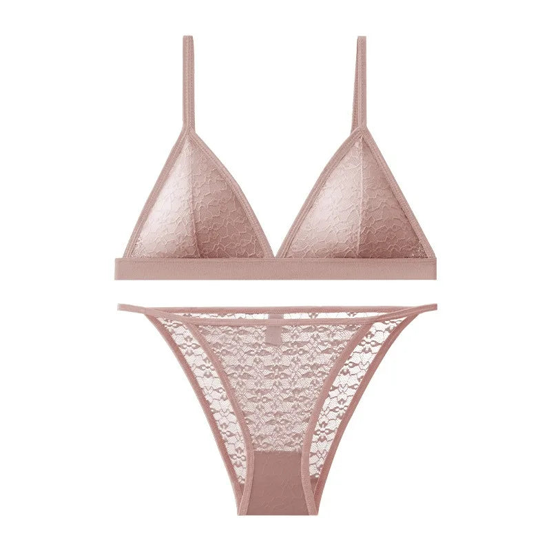 Frauen Spitze BH und Höschen Set drahtlose Bra lette niedrige Taille transparente Höschen weibliche ultra dünne sexy nahtlose Unterwäsche Set