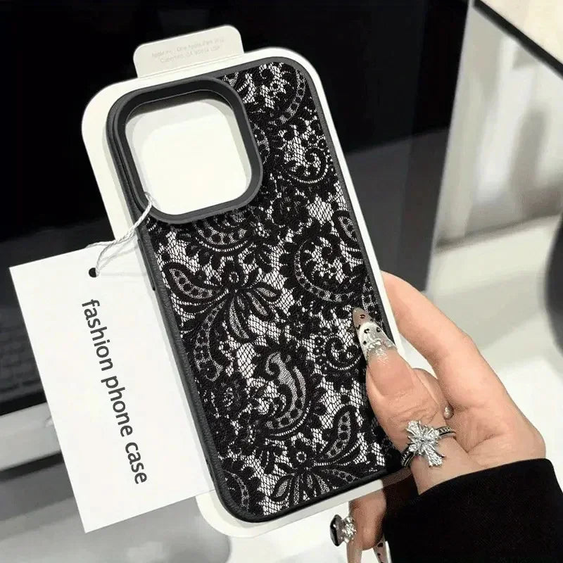 Telefon Fall Für IPhone 17 17Air 16 Pro Max 15 14 Plus 13 12 11 16E X XR XS max Schwarz Spitze Muster Schutz Soft Cover Funda