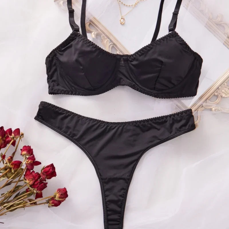 Damen Glatte Bequeme Dünne Unterwäsche Frauen Sexy Nachtwäsche Innere Einfarbig Schlaf Unterwäsche Bh Set