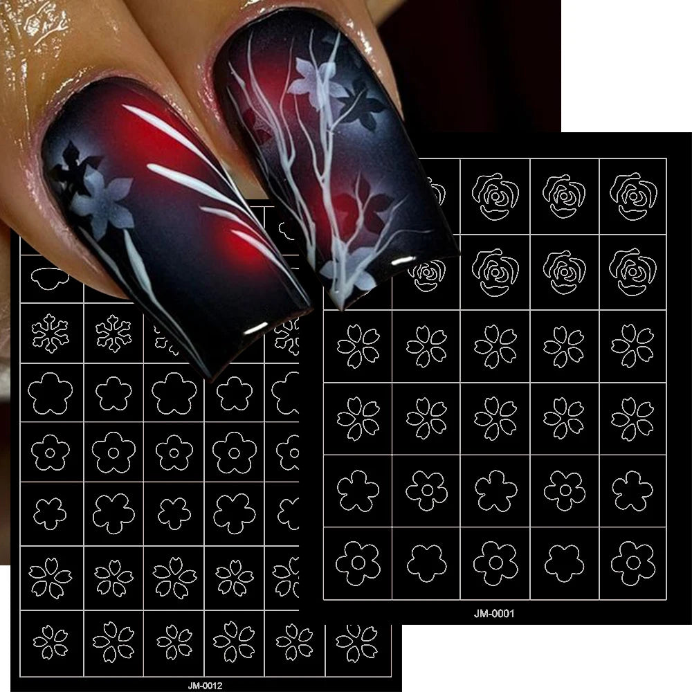 24 Muster Airbrush-Schablonen, Nagelkunst-Aufkleber, hohler Schmetterling/Blume/Schleife/Französische Liniendruckschablonen, Nagelaufkleber, DIY-Werkzeuge