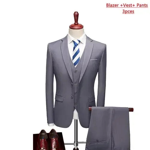 14 Farben M-6XL ( Jacke + Weste + Hose) High-End-Marke formale Business Herren Anzug dreiteiligen Bräutigam Brautkleid einfarbigen Anzug