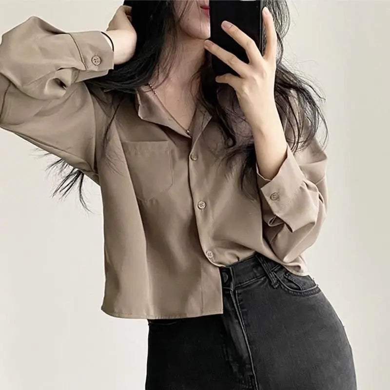 Übergroßes Seidenhemd für Damen Bürokleidung Satin-Bluse Dezenter Luxus-Top Locker Sitzende Knopfleiste Elegante Lässige Langarm-Blusen