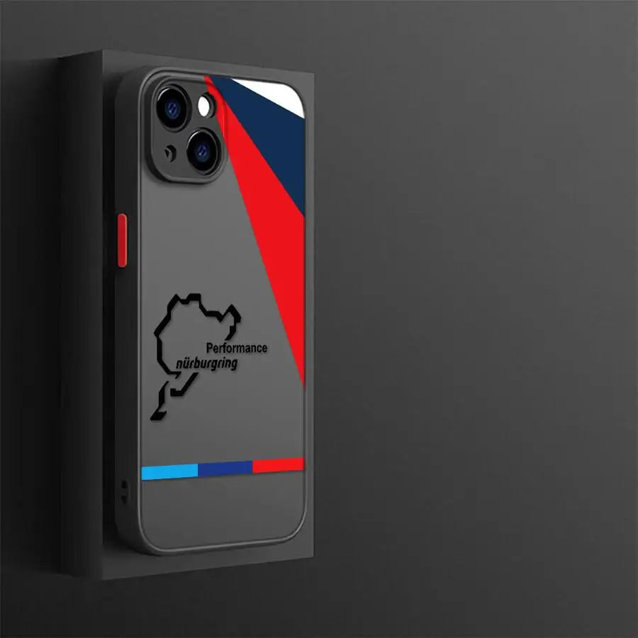 Blaue rote Logo-Hülle für Apple iPhone 15 16e XS 11 12 Mini XR 16 Pro 13 Pro 14 11 Pro Max Black Edge