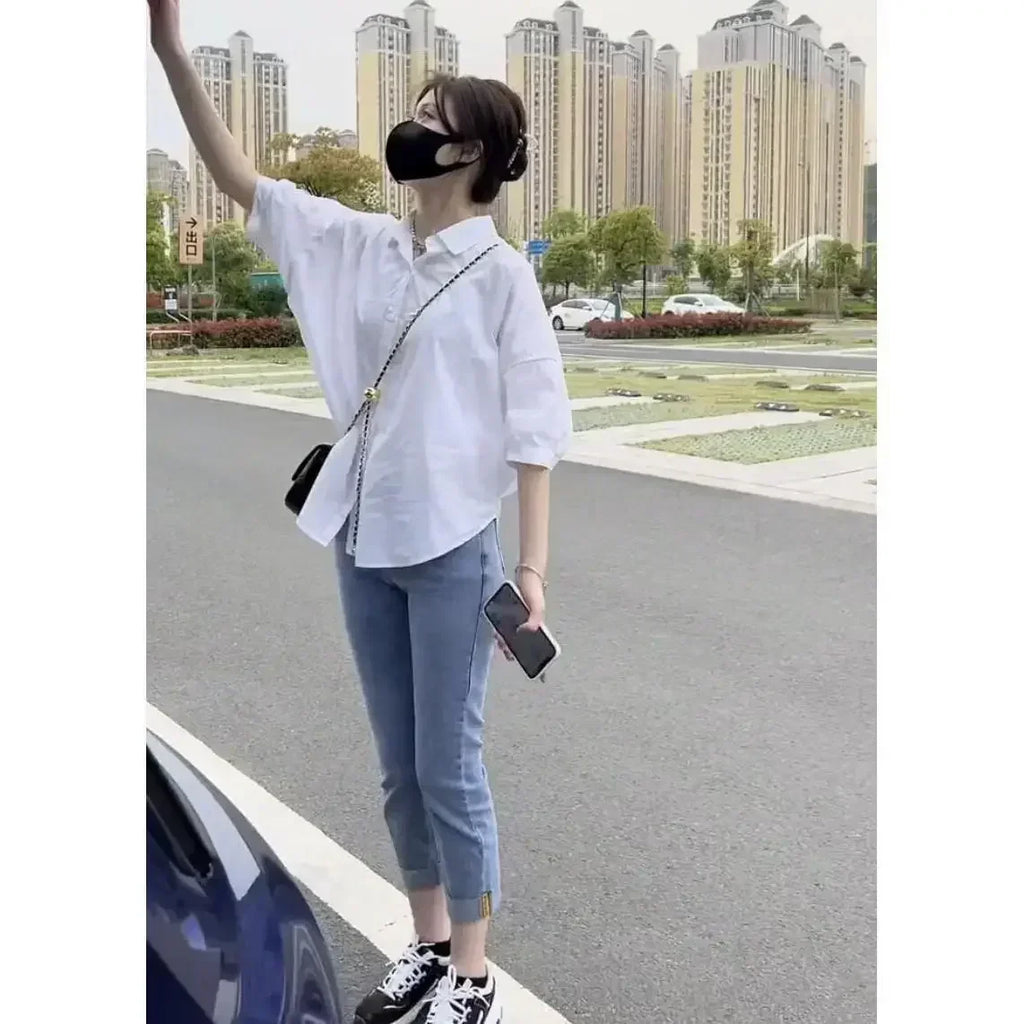 Baumwolle Mid-hülse Dünne Frau Bluse Shir, Sommer Neue Lose Mode Unregelmäßige Hemd Casual Urlaub Top Koreanische frauen Kleidung