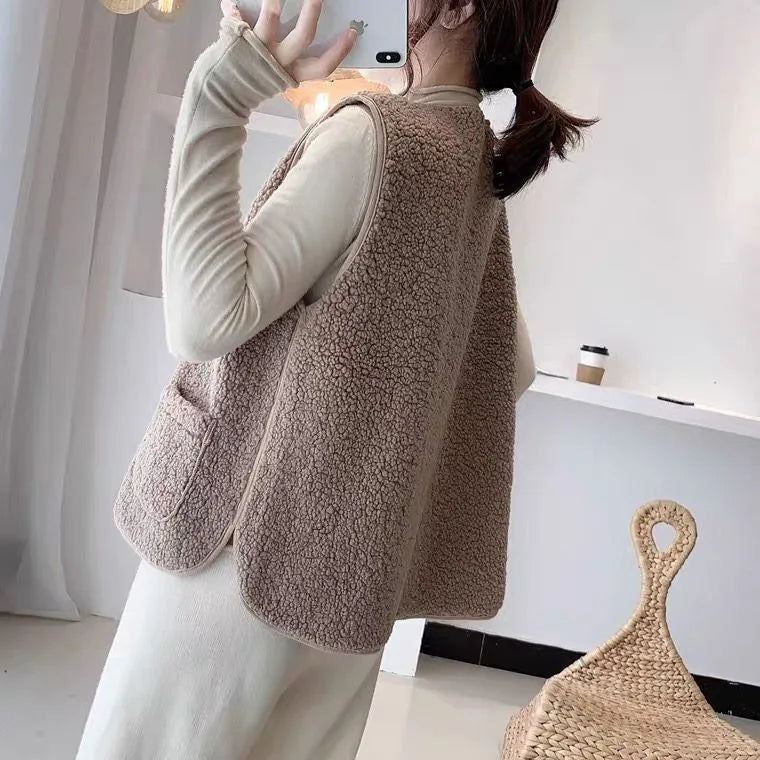 Lammfellweste im Retro-Stil für Damen, komplett aus Leder und Fell, integrierte Jacke für Frühling, Herbst und Winter, neues Modell, verdickt C...