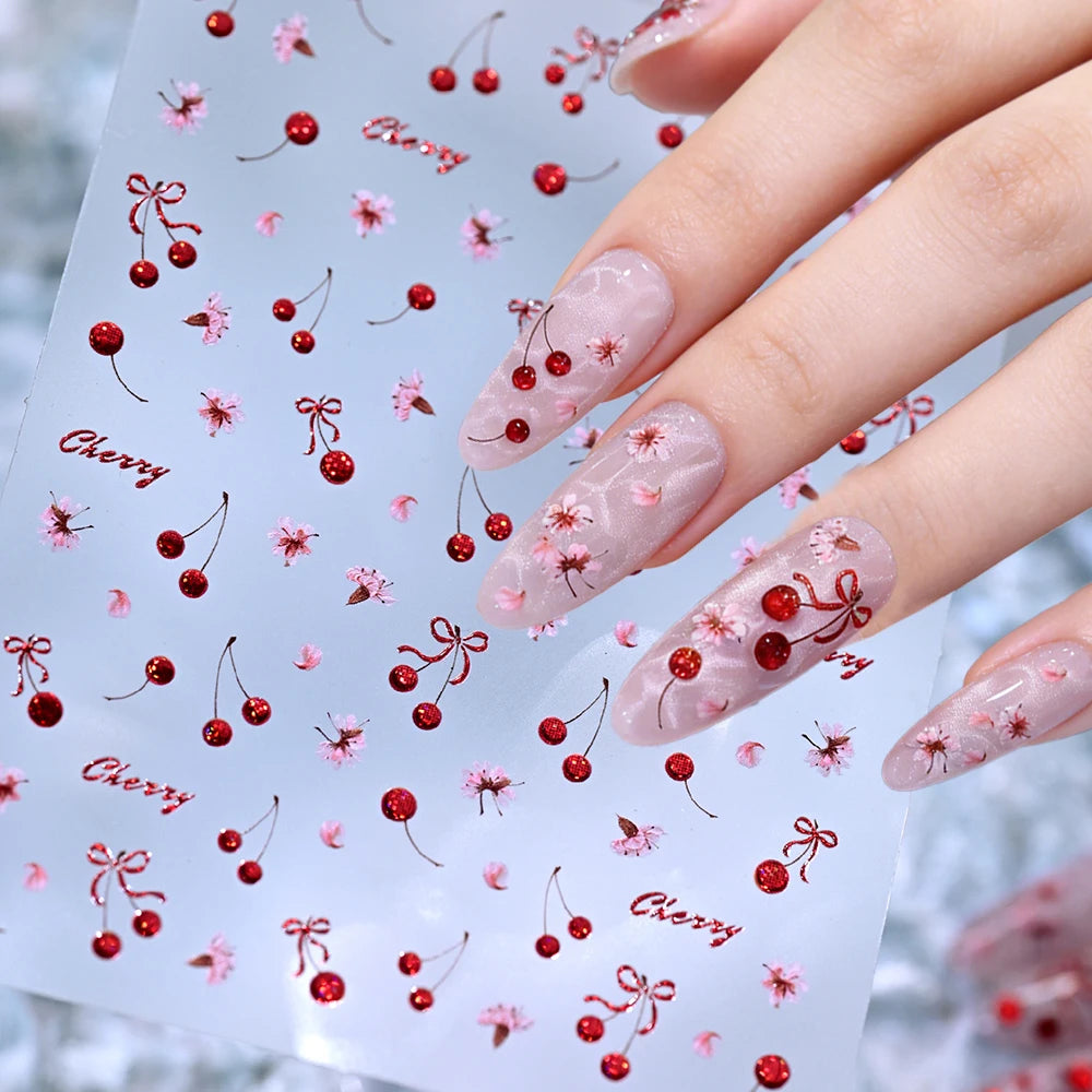 1 Stück Neuer Niedlicher Blaubeer-Frucht-Nagelaufkleber 5D Geprägte Polka Dot Französische Blaubeer-Sommer-Nageldekoration DIY Maniküre-Abziehbilder