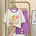 Cartoon Bär Drucken Tops + Hosen Mode Hause Kleidung Jungen Und Mädchen Frühling Sommer 2024 Neue Nachtwäsche 2 stücke Kleinkind dünne Anzüge