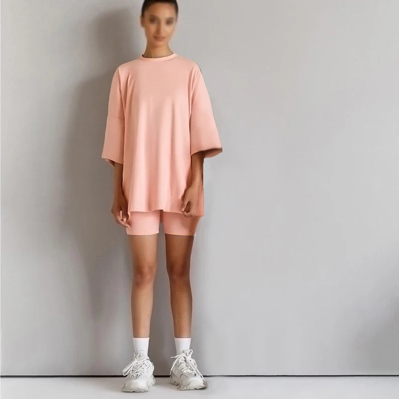 Neuheit Kleine Kinder Baby Mädchen Kleidung 2 Stück Trainingsanzug Set Übergroßen Kurzarm Baumwolle T-shirt + Leggins Shorts Sport Anzug