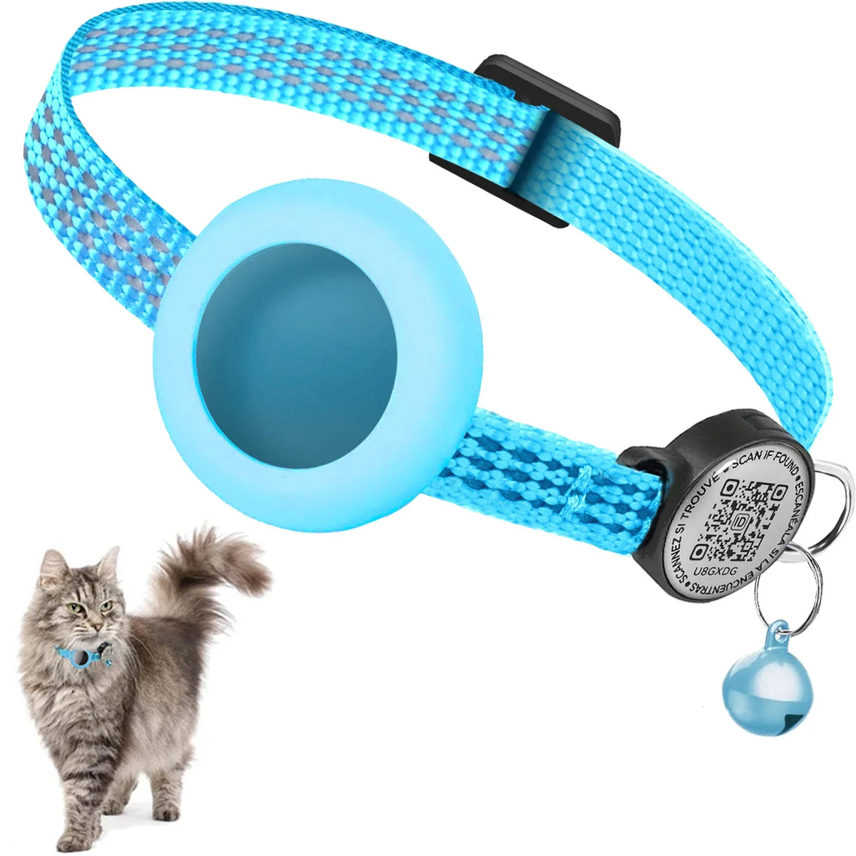 für AirTag GPS-Katzenhalsband mit QR-Tag, reflektierendes Apple-Tag-Haustierhalsband mit Air-Tag-Halter und Katzen-Tag, AIRTAG-Hülle, Kätzchenhalsband
