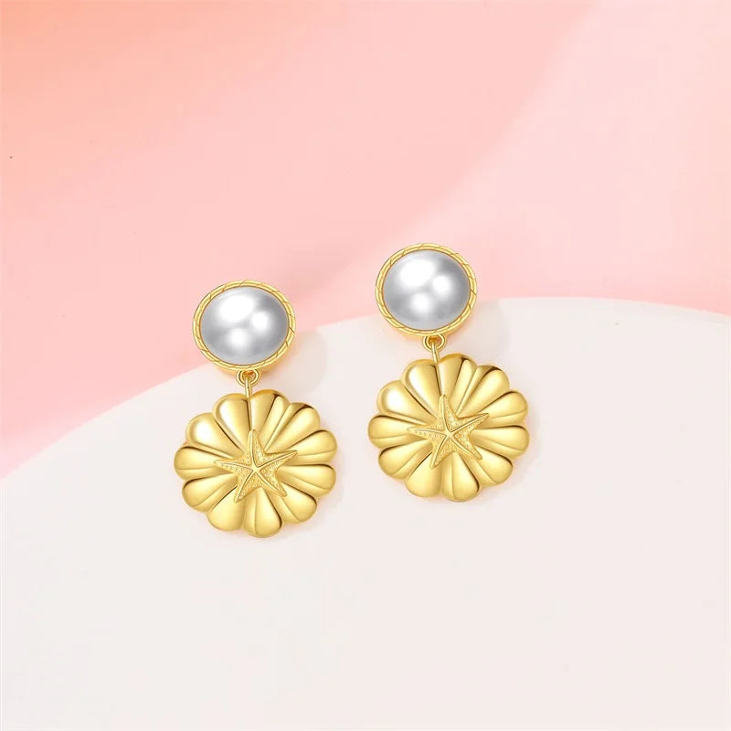 Luxus Goldene Muschel Seestern Perle Ohr Studs 925 Silber Schmetterling Herzförmige Anhänger Perle Ohrringe Für Frauen Partei Schmuck