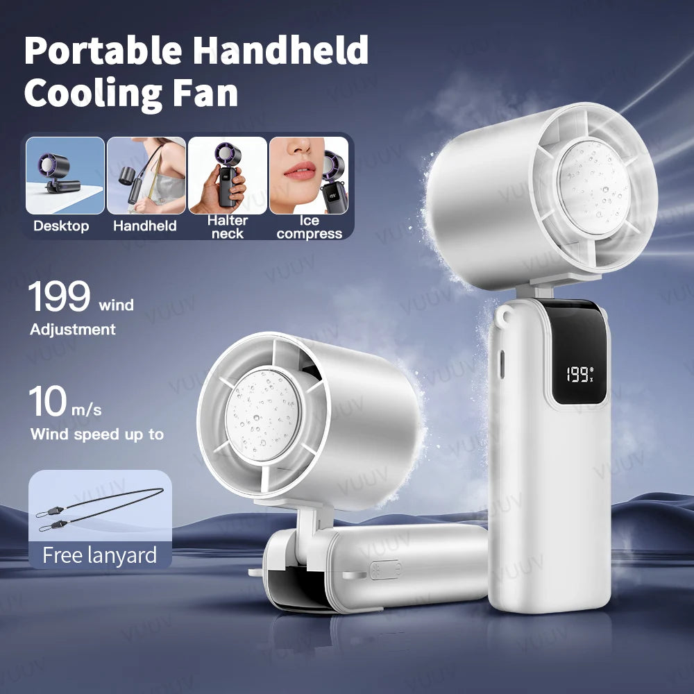 VUUV Mini-Handventilator - Tragbarer Turbo-Ventilator mit 100 Windgeschwindigkeiten, 2000mAh & Typ-C, Kühlgebläse, Reise-Kühlgerät