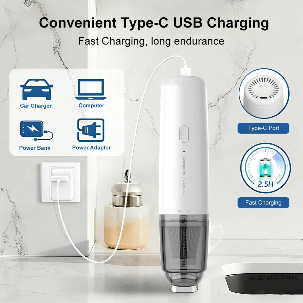 Kabelloser Auto-Staubsauger 13000Pa Handstaubsauger mit starker Saugkraft 1200mAh Mini Nass- und Trockensauger für den Haushalt