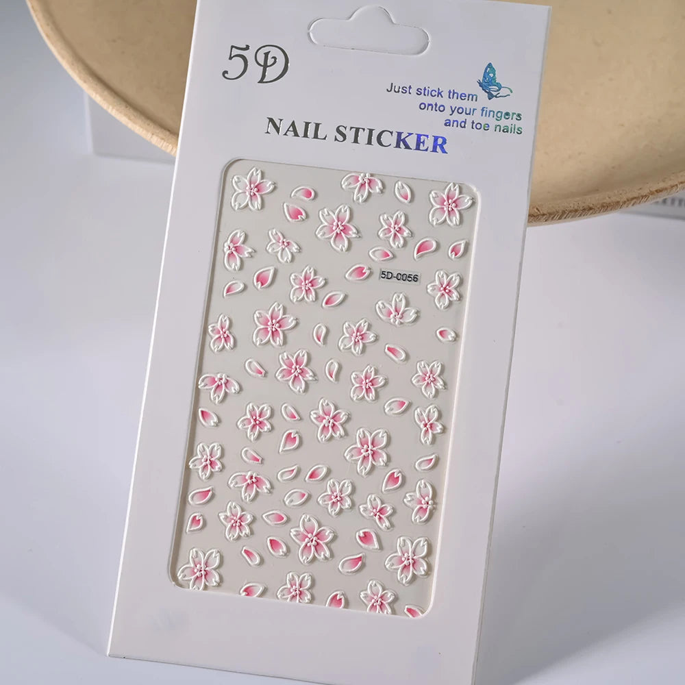 1 Stück 5D Relief Bunter Gänseblümchen-Nagelaufkleber Grünes Blatt Gänseblümchen-Nageldekor Frühlings-Klebefolie Gänseblümchen-Nagelslider