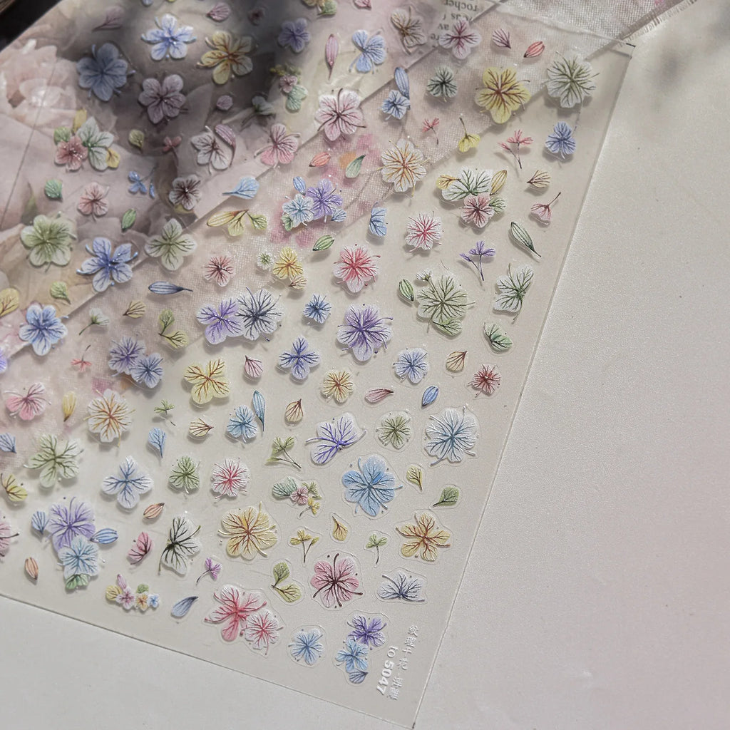 1 Stück 3D Lavendel Blumen Aufkleber für Nägel Frühling Sakura Blumenblätter Selbstklebende Slider Abziehbilder Kunst Maniküre für Dekoration