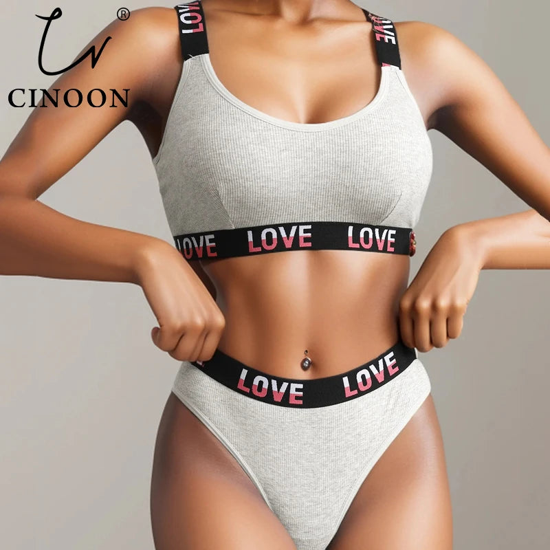 CINOON Sexy Push-Up-Oberteile-Set, Höschen mit niedriger Taille, kabellose Damenunterwäsche, Sport-BH-Set aus Baumwolle, rückenfreies Bralette-Dessous