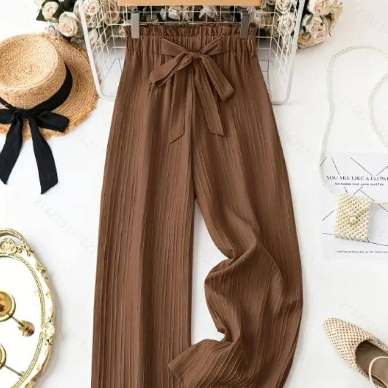 Damen-Hose mit hoher Taille und weitem Bein, fließende, strukturierte, lockere Freizeithose