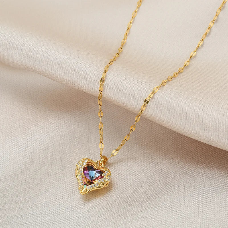 Neue Trendy Zirkon Kristall Anhänger Edelstahl Halskette Für Frauen Koreanische Mode Weibliche Sexy Schlüsselbein Kette Schmuck Großhandel