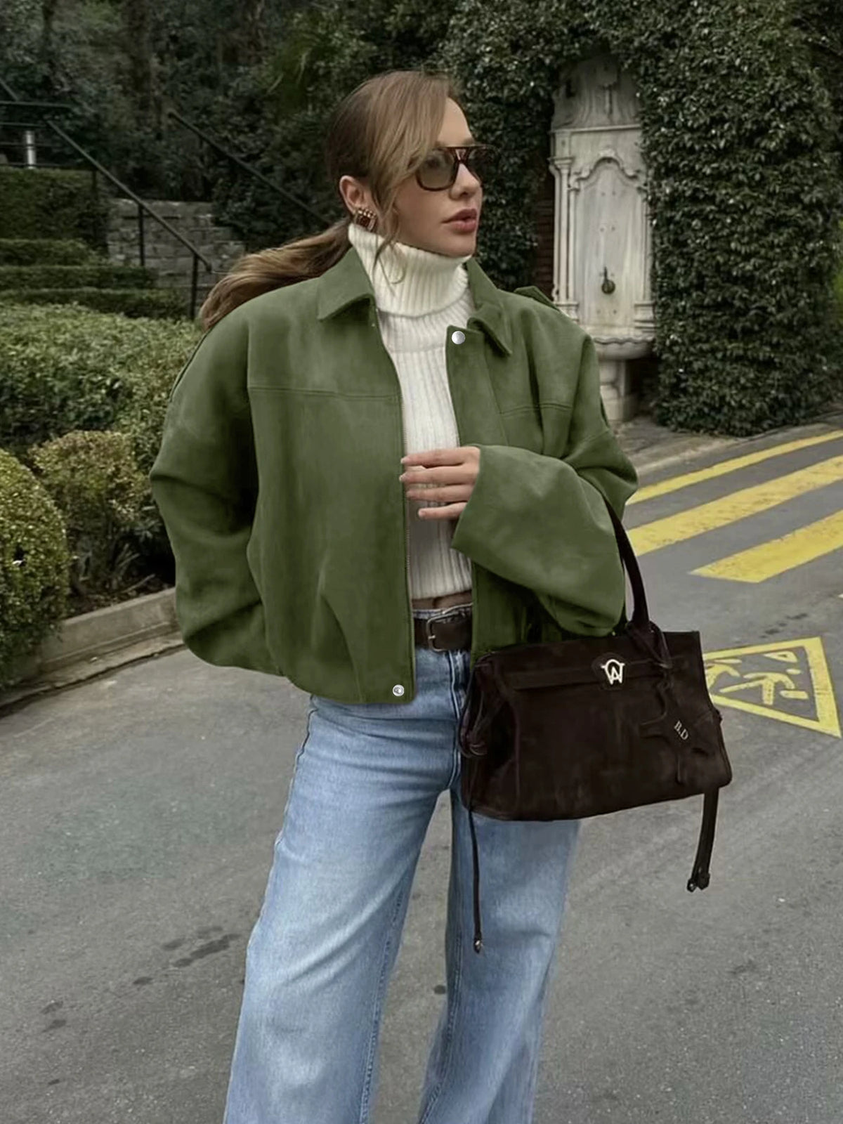 2026 Damen Mode Locker Geschnittene Cargo-Jacke mit Reißverschluss und Fallschulter, Lässiges Oberteil