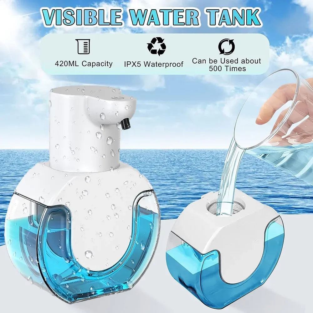 420ML P10 Seifenspender mit großer Kapazität, Lichtanzeige, für den Schreibtisch oder Wandmontage, wasserdicht, USB-wiederaufladbar, automatischer Smart-Sensor-Seifenspender.