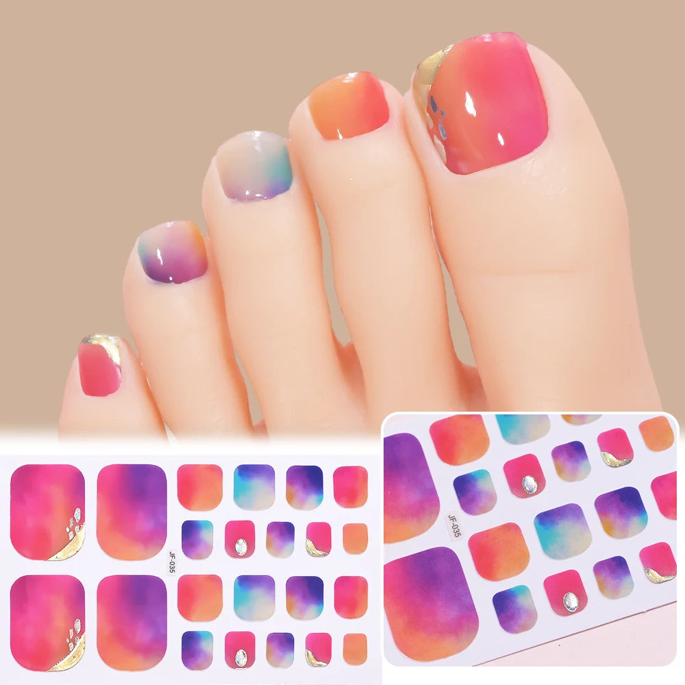 22 Tipps goldene Glitzer-Nagelaufkleber für Füße, 5 Farben, 11 Größen, vollständige Abdeckung, Fußkunst-Aufkleber, einfach zu erreichen, Zehen-Maniküre-Dekoration