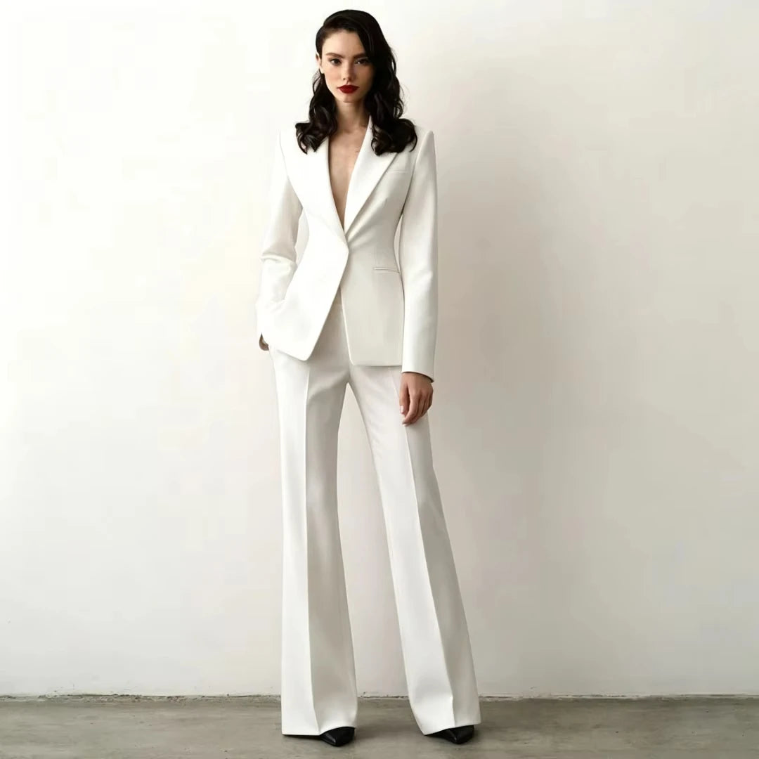 Maßgeschneiderter Damenanzug, schmale Passform, Reverskragen, 2-teilig, Blazer im Arbeitsplatz-Stil, weibliche Business-Arbeitskleidung (Jacke + Hose)