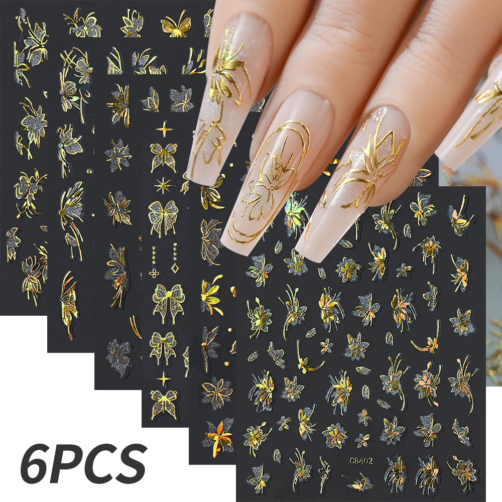 6 Stück 3D Blaue Herz-Nagelaufkleber Bronzierte Gold Silber Stern Mond Sonne Selbstklebende Slider Y2K Nagelkunst Abziehbilder Maniküre Dekoration