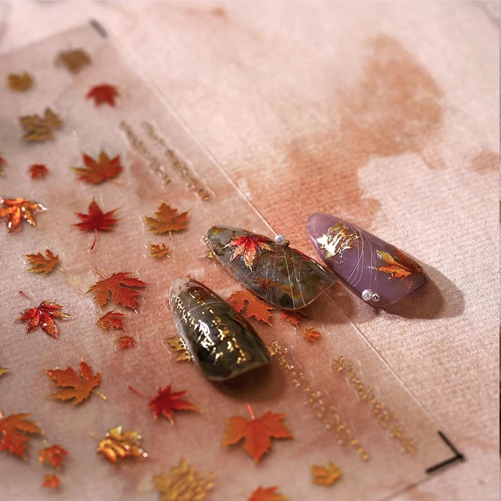  ﻿ Neue 5D Jelly Relief Herbst Ahornblätter Nagelaufkleber Bronzing Ahornblatt Kürbis Ginkgo Muster Nagelaufkleber Charms Y2K Deco ﻿ ﻿