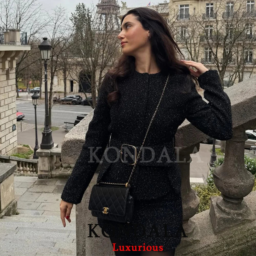 KONDALA Casual Chic Büro Dame Frauen Anzug Textur Schärpen Einreiher Blazer Gerade Shorts Neue Mode 2025, Herbst Sets