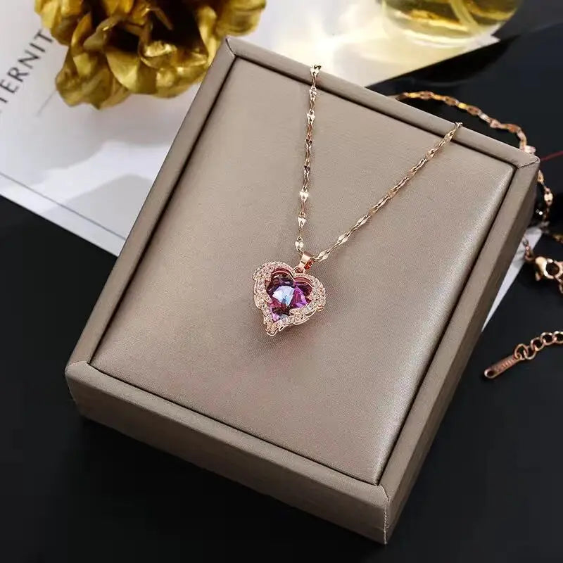 Neue Trendy Zirkon Kristall Anhänger Edelstahl Halskette Für Frauen Koreanische Mode Weibliche Sexy Schlüsselbein Kette Schmuck Großhandel