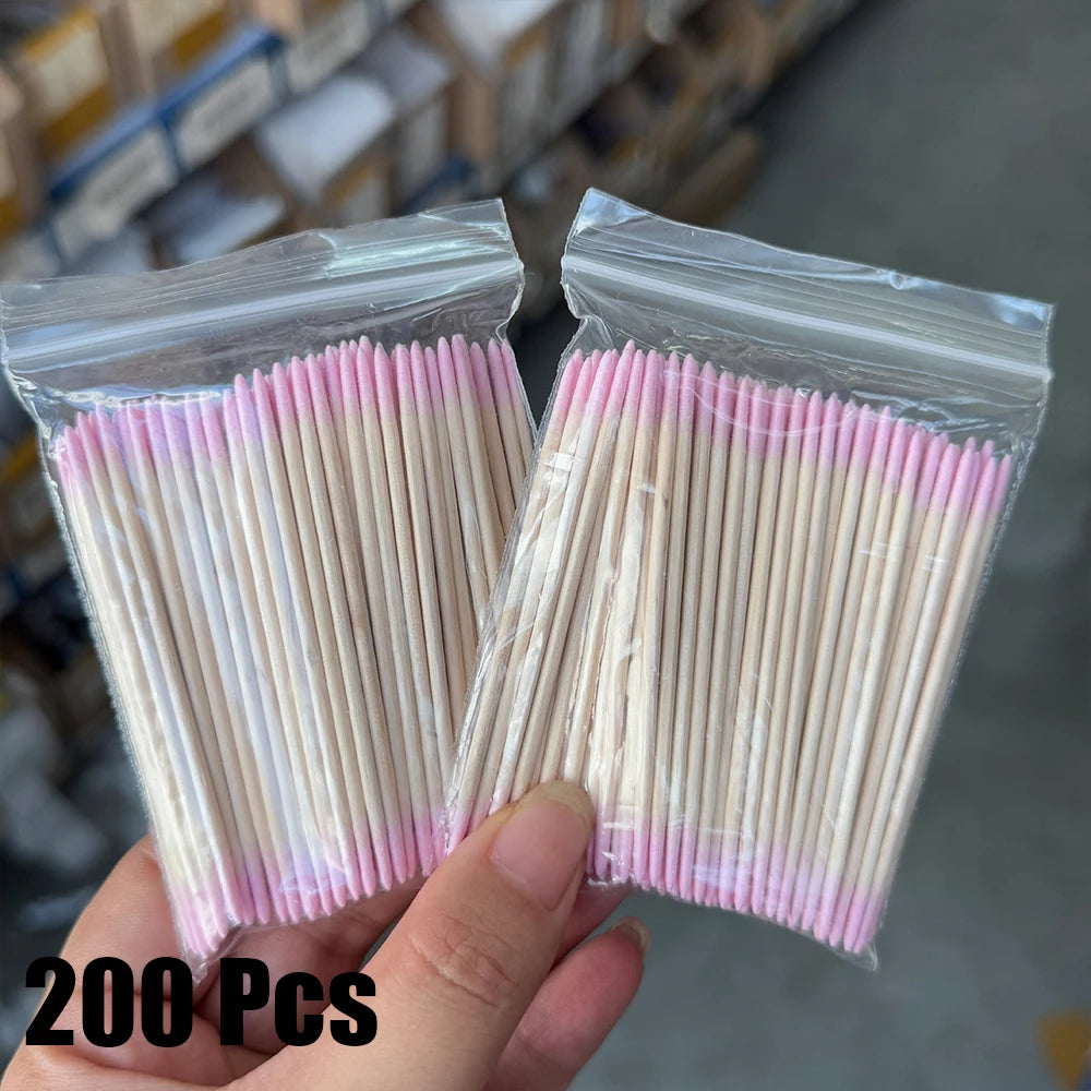 400 Stück rosa Doppelkopf-Nagelkunst-Nagelhautschieber-Entferner, 7 cm, orangefarbene Holzstäbchen, Wattestäbchen, sauberes Werkzeug für Nagel-Strass-Make-up
