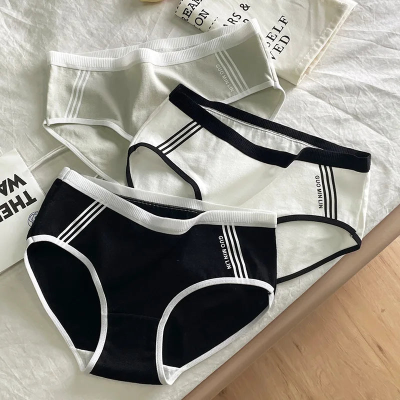 3 Teile/satz Sport Stil Baumwolle frauen Höschen Mädchen Unterwäsche Atmungsaktive Mittlere Taille Shorts Sexy Dessous Plus Größe Solide Briefs