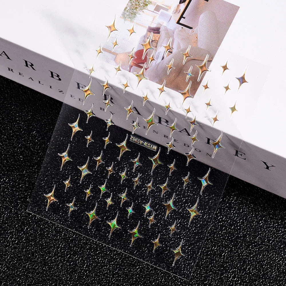 1Pcs 3D Gold/Silber/Weiß/Schwarz/Stern Nail art Aufkleber 3D Holographische Laser Stern Transfer nagel Decals DIY 3D Sterne Nagel Aufkleber