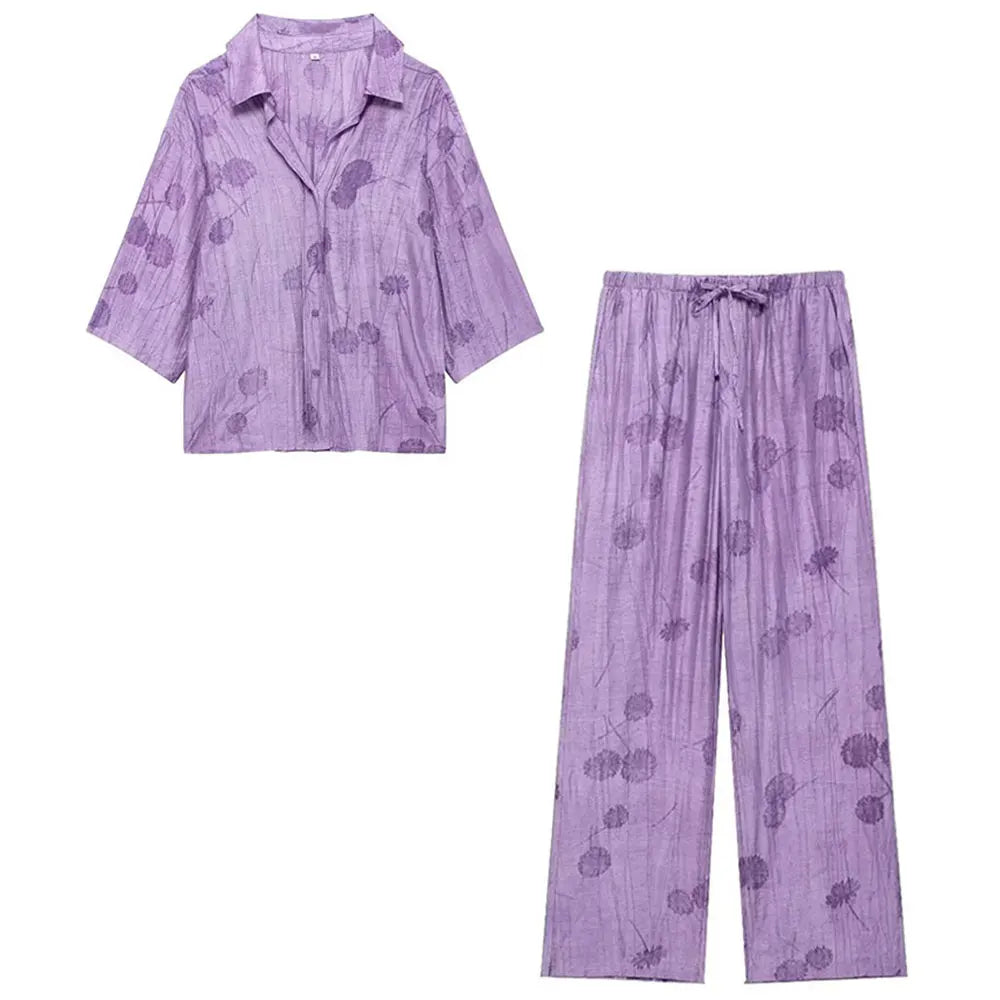HH Frauen Elegante Jacquard Bluse Hose Sets Casual Langarm Hemd Breite Bein Hosen 2024 Weibliche Mode Streetwear Anzug