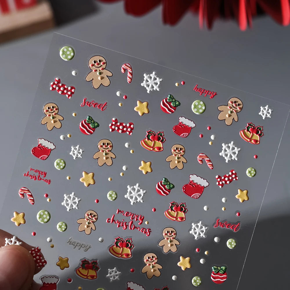 1 Blatt 5D Holly Beeren Weihnachten Nagel Declas Niedliche Tupfen Weihnachtsbäume Nagelaufkleber Lebkuchenmann Schneeflocke Maniküre