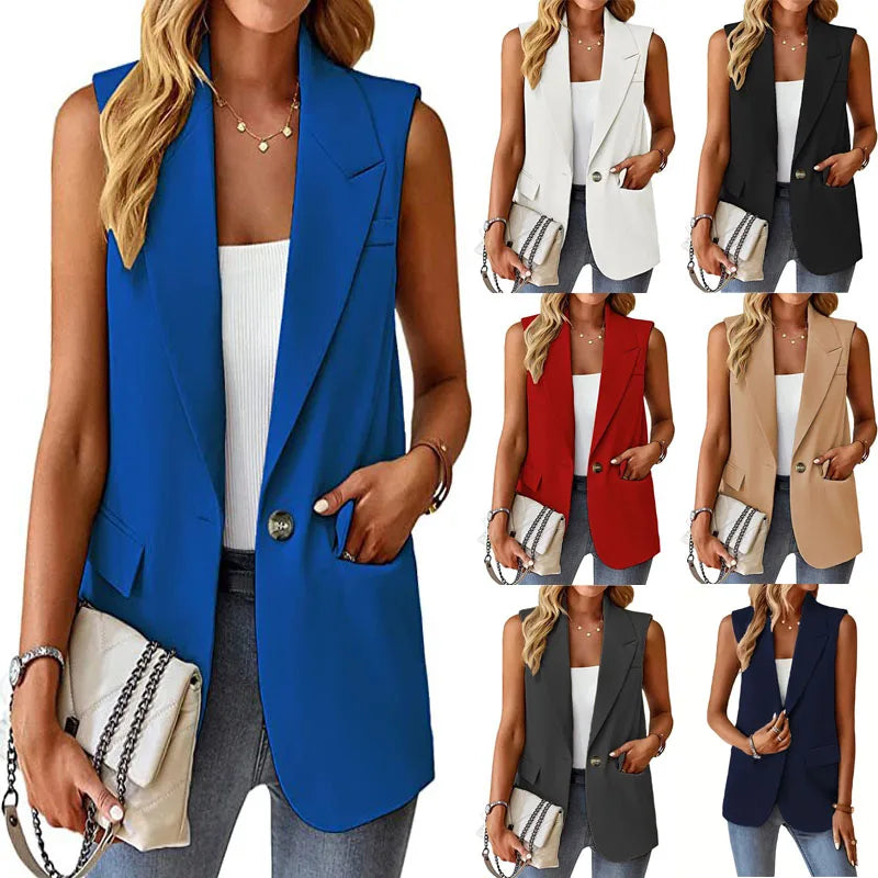 2025, ärmellose Blazer-Weste für Damen, lässige Büroweste, schmale Passform, Frühlings- und Sommer-Cardigan, Top, elegante Arbeitskleidung, Jacke