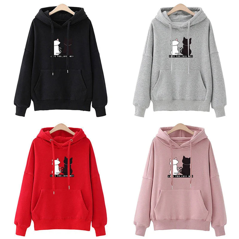 Plus Size Hoodie Damen Casual Kapuzenpullover Kreativer Hoodie Passende Streetwear Niedliches Katzenmuster Monogramm Hoodie CYXX077