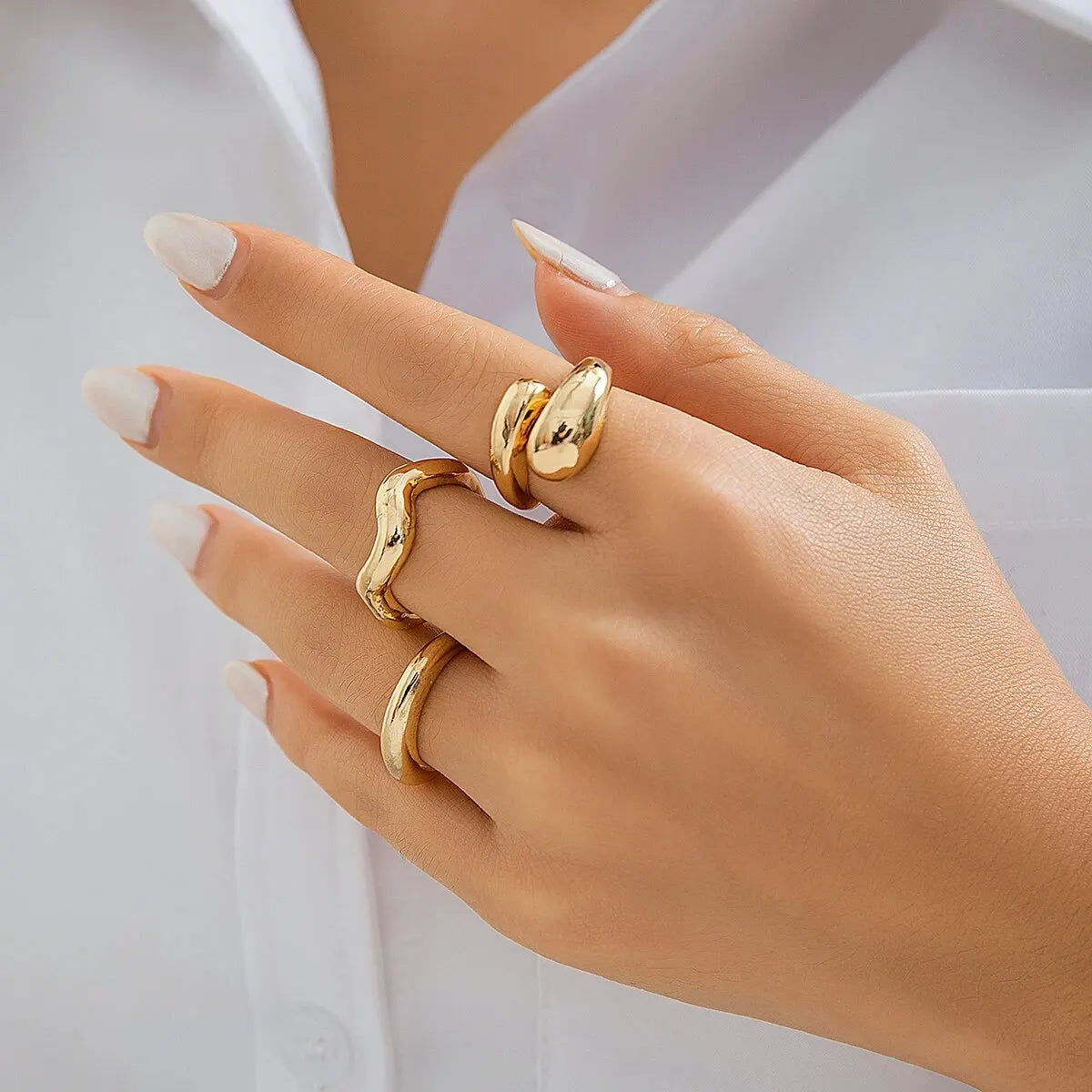 3Pcs Trendy Kreative Geometrische Welle Geformt Ring Set für Frauen Design Unregelmäßige Einstellbare Offenen Ring Finger Schmuck Zubehör
