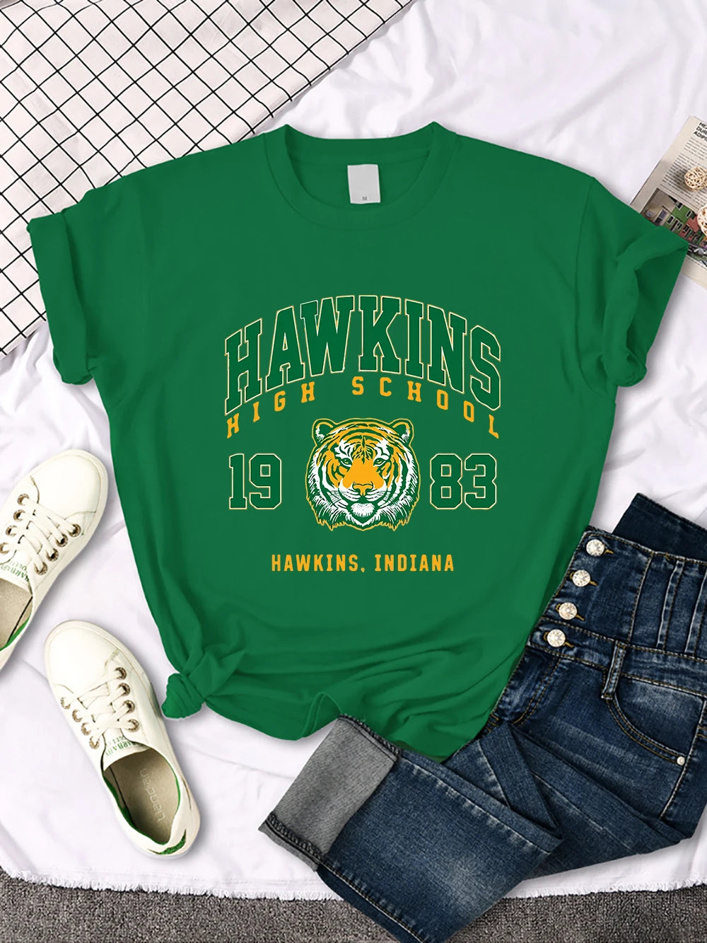 Hawkins High School 1983, bedrucktes Damen-T-Shirt, neue Harajuku-T-Shirts, Street-Fashion, Streetwear, lässige Rundhalsausschnitt-Kleidung