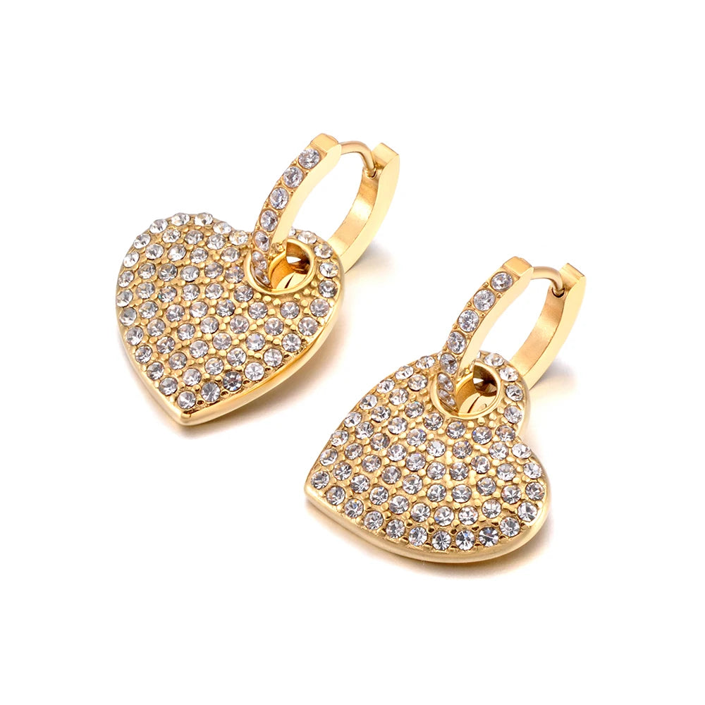JeeMango Luxuriöse romantische Liebes-Herz-Creolen für Damen, Edelstahl, Zinkon-Kristall, Hochzeit, Brautohrringe, Schmuck E26036