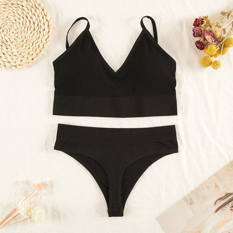 CHRLEISURE Frauen Unterwäsche Set Drahtlose Dessous Höschen Bh Sexy G-String Nahtlose Tank Crop Top Büstenhalter Neue