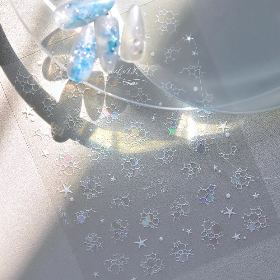 1 Stück 5D Laser Baker Light Ocean Theme Nagelaufkleber Dream Bubble Nagelaufkleber Schillernder blauer und klarer holografischer Stern DIY Maniküre