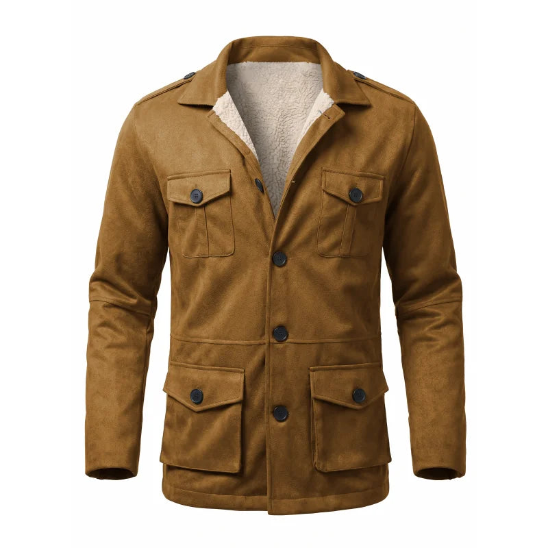 Winter-Arbeitsjacke für Herren, Kunstwildleder, Mehrzwecktaschen, Lässige Outdoor-Wanderjacke, Herren-Kunstwolljacke für den Winter